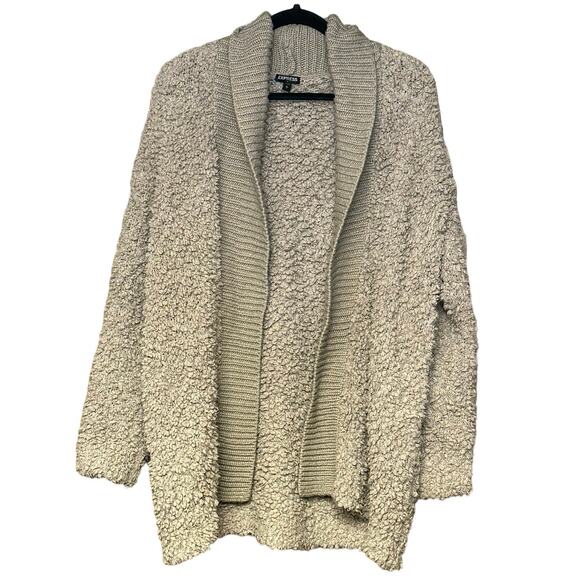 Express oversized tan cardigan fuzzy Sherpa warm soft cozy women’s size large - Picture 1 of 4